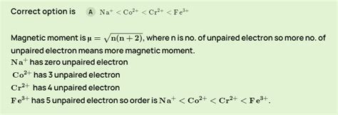 Increasing order of magnetic moment among the following species is ...