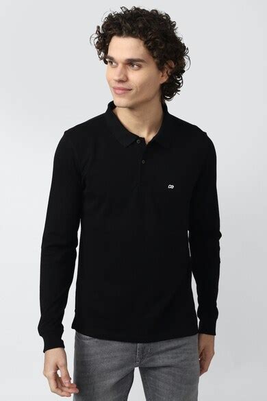 Buy Men Black Solid Polo Neck Collar T-shirt Online - 788968 | Peter ...