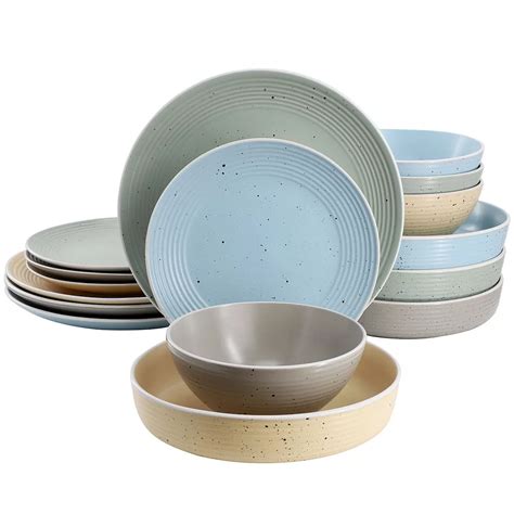 Elama Emilia 16 Piece Assorted Double Bowl Stoneware Dinnerware Set in ...