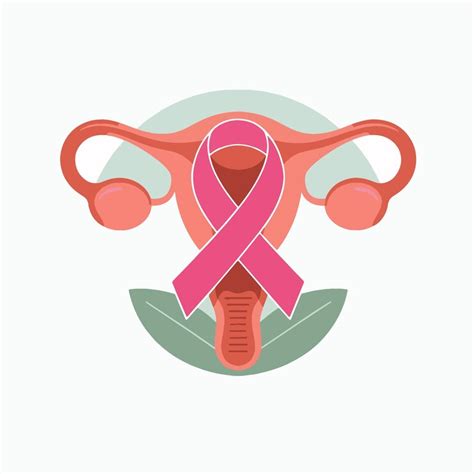 Uterine cancer awareness pink ribbon and female reproductive system ...