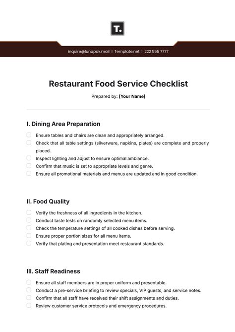 Image result for Restaurant Checklist
