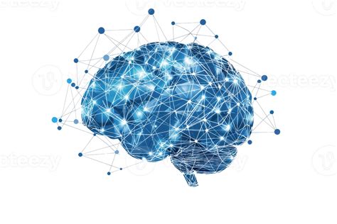 A digital representation of a brain, connected by glowing lines and ...