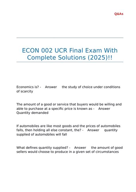 ECON 002 UCR Final Exam With Complete Solutions (2025)!! - ECON 092 ...