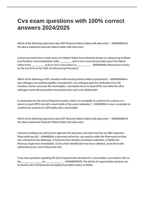 Cvs exam questions with 100% correct answers 2024/2025 - Cvs - Stuvia US