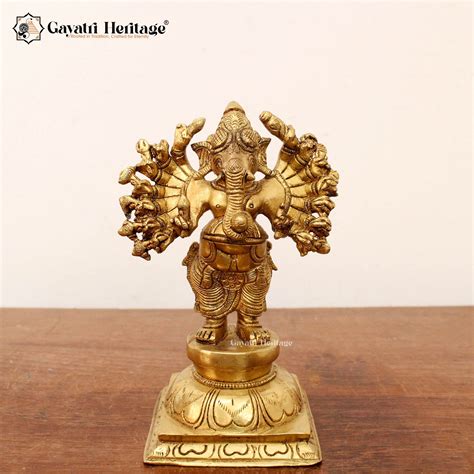 Brass 18 Hands Vinayagar Statue – Powerful Divine Form – Gayatri Heritage
