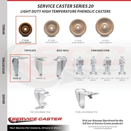 Service Caster 3 Inch High Temp Phenolic Wheel Rigid Top Plate Caster ...