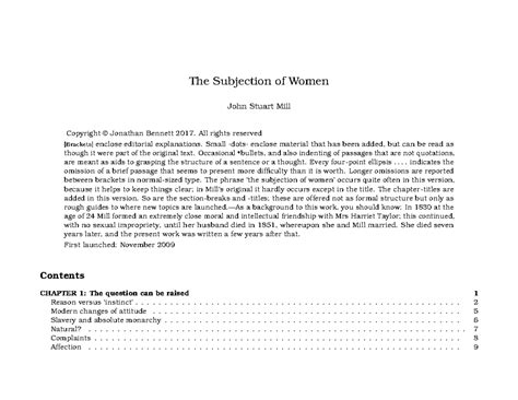 Mill1869 - Chapter Notes on "The Subjection of Women" - Studocu