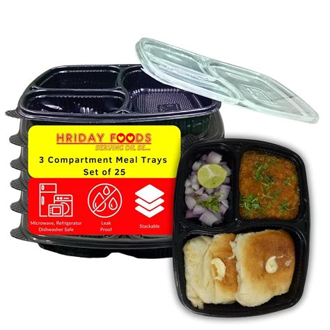 Hriday Foods 3 Partition Disposable Meal Trays – Set of 25 | BPA-Free ...