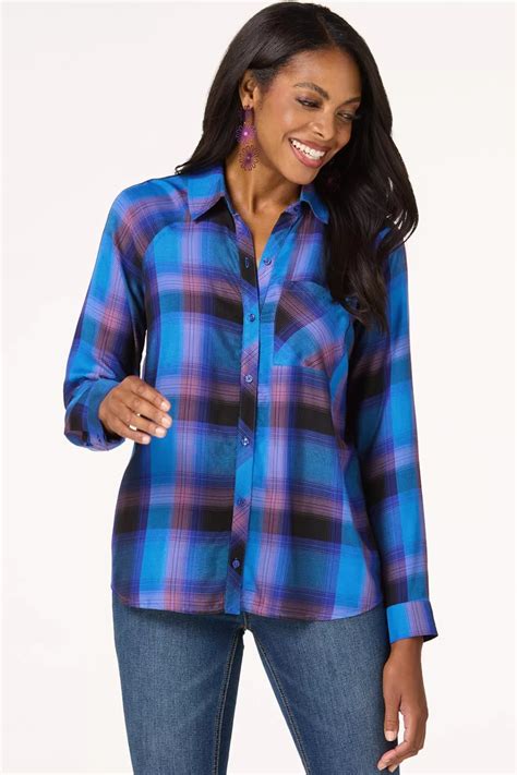 Cato Tops | Blue Plaid Shirt – Cato Womens
