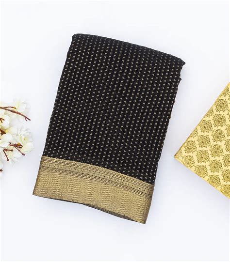 Black Mysore Crepe Silk Saree With Floral Motifs & Zari Border – RmKV Silks