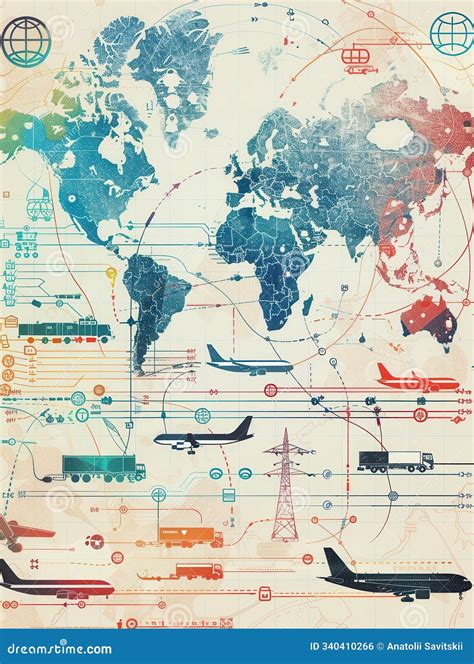 A Detailed Map Displays Major Transport Routes with Icons Representing ...