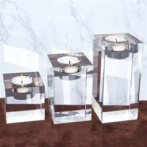 Buy Maitri Medium Acrylic Crystal Clear Candle Holders Set of 3 ...