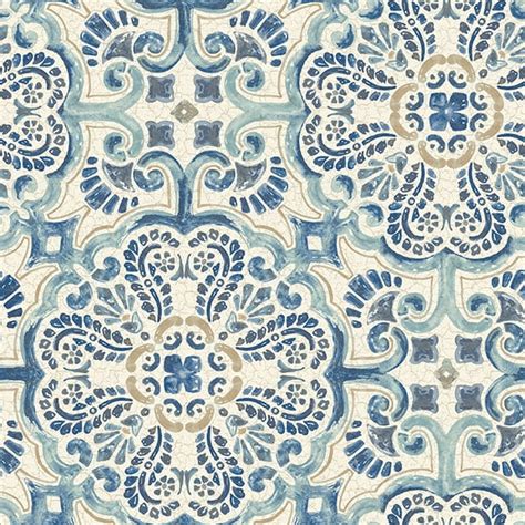 Buy Nuwallpaper Blue Florentine Tile Peel & Stick Wallpaper Online at ...