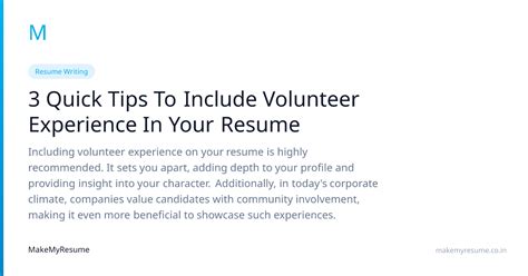 3 Quick Tips To Include Volunteer Experience In Your Resume | MakeMyResume