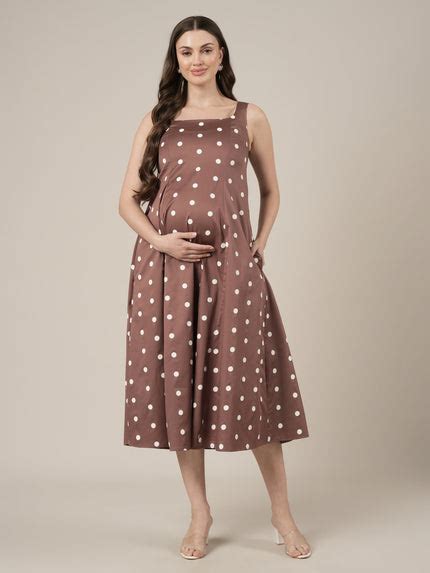 Brown Maternity Sleeveless Polka Dot Dress