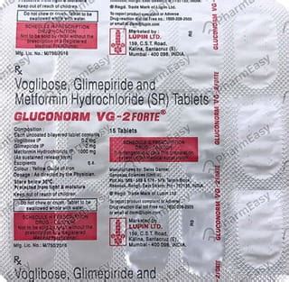 Gluconorm Vg 2 Forte Strip Of 15 Tablets: Uses, Side Effects, Price ...