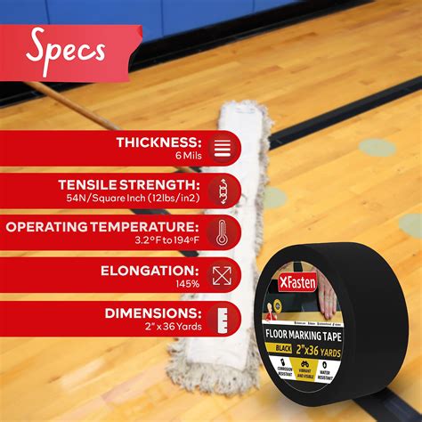 Snapklik.com : XFasten Vinyl Floor Tape Black, 2 Inch X 36 Yards, Gym ...