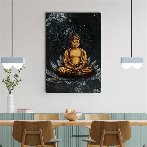 Meditating Gautam Buddha on Lotus Original Design Canvas Printed Wall ...