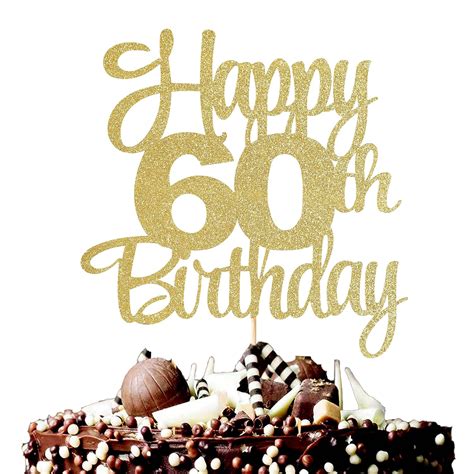 WAUAO Happy 60th Birthday Cake Topper - Gold, Glitter, Paper, 1 count ...