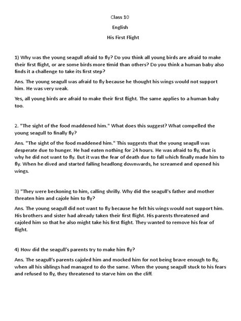 Image result for His First Flight Question Answers PDF