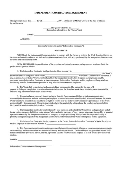 Independent Contractors Agreement Template printable pdf download