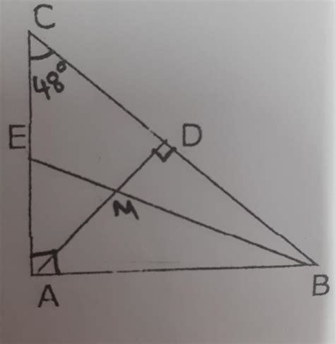 in the given figure angle A = angle D =90° angle C = 48° BE is the ...
