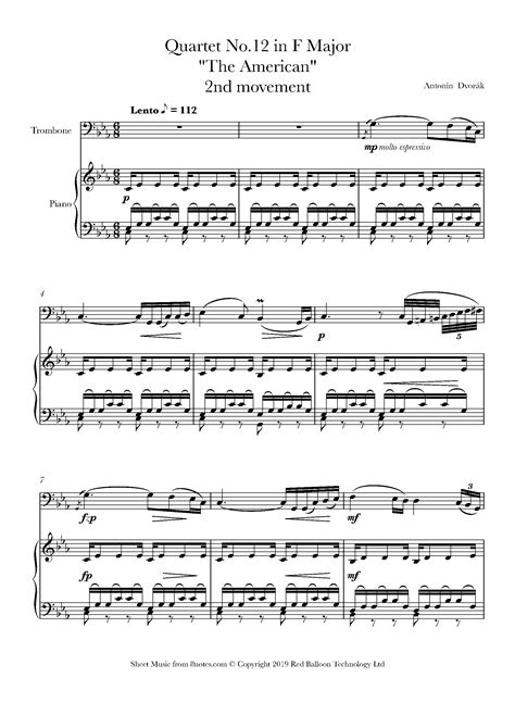 Dvořák - American Quartet no.12 in F major op.96 2nd mvt Sheet music ...