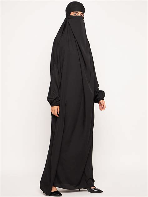 Nabia Black Solid Free Size Adjustable Nosepiece Jilbab Abaya for Girl