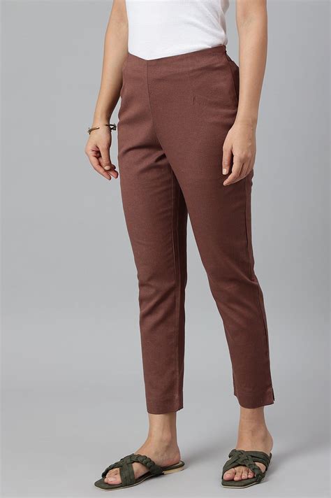 Buy Deep Brown Solid Women Slim Pants @ 1099 | W for woman – wforwoman