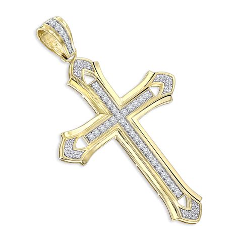 14K Yellow Gold Mens Diamond Cross Pendant 2ct 100185