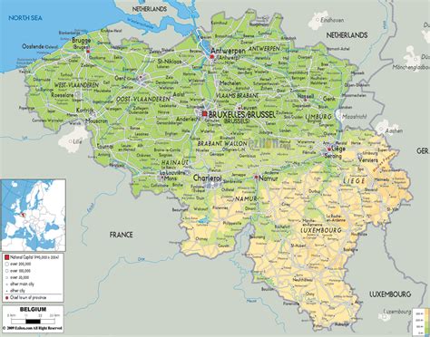 Physical Map of Belgium: Complete Guide to Terrain, Rivers, Cities & Elevation - Ezilon Maps