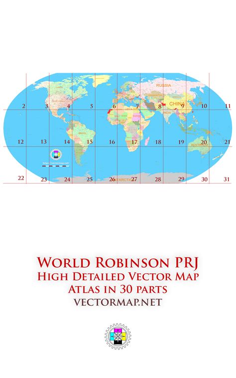 World Robinson Projection Detailed Road Map multi-page atlas, contains ...