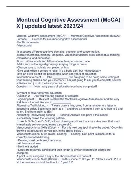 Montreal Cognitive Assessment (MoCA) X | updated latest 2023/24 ...