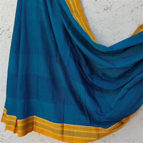 Ilkal - Pure Cotton Traditional Ilkal Saree Blue With Mustard – Sanskruti