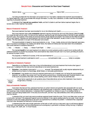 Discussion and Consent for Root Canal Treatment - Blank Fillable ...