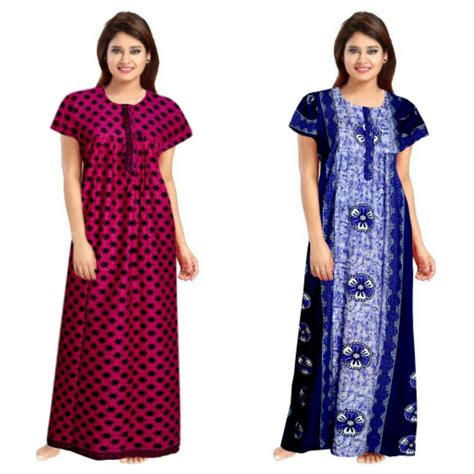 Buy The cotton nighty Women's Cotton Printed Nighty Night Gown Maxi ...
