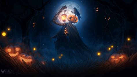 Desktop Wallpapers Lantern Scarecrow Cleo Naturin Pumpkin 3840x2160