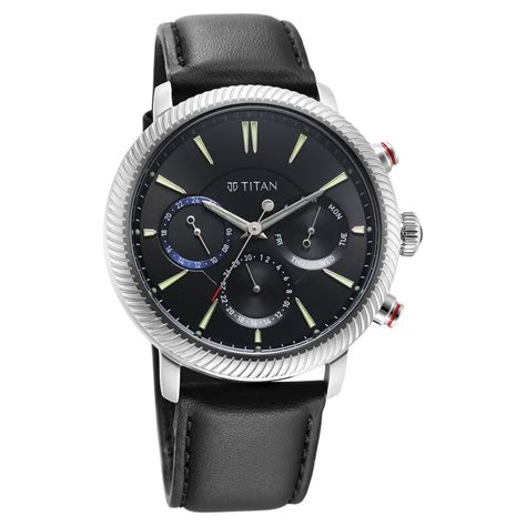 Buy Online Titan Stellar Quartz Multifunction Black Dial Leather Strap ...