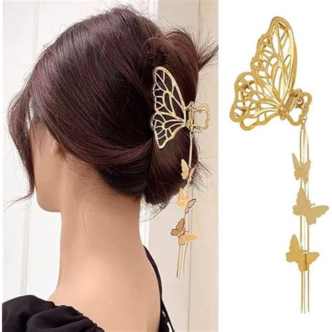 FAMEZA Butterfly Hair Claw Clips for Women, 1 Pack of Metal Butterfly ...
