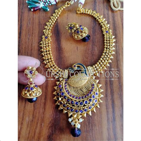 DESIGNER GOLD PLATED PEACOCK NECKLACE SET UTV926 – Urshi Collections