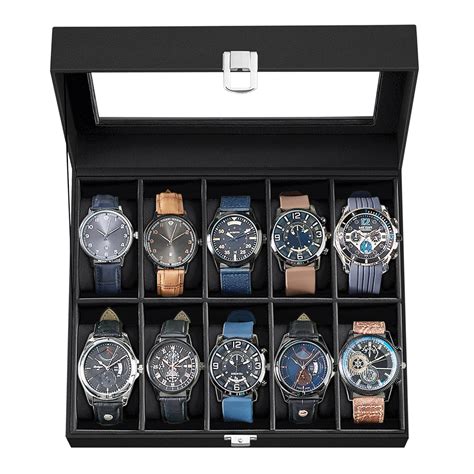 SONGMICS Watch Box, Christmas Gifts, 10-Slot Watch Case with Large ...