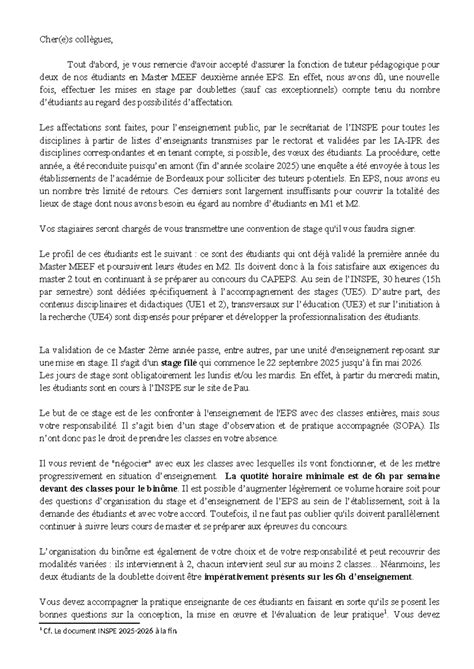 Cahier des Charges des Tuteurs Terrain pour M2 MEEF EPS SOPA - Studocu