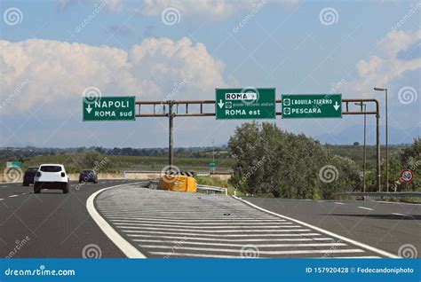 Italian Road Signs Motorway With Directions To Reach The Cities Royalty ...