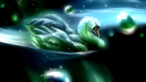 Download wallpaper water, bubbles, abstraction, bird, art, white, Swan ...