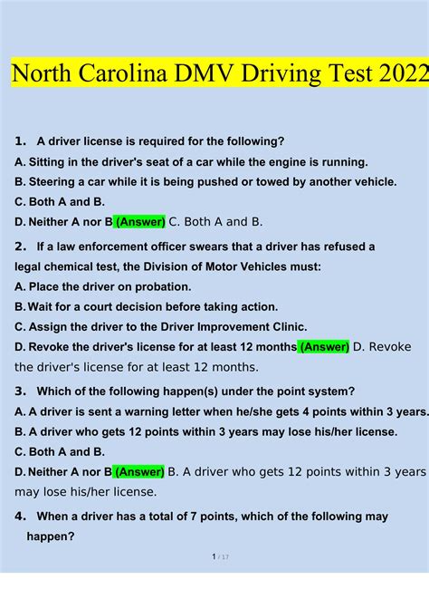 North Carolina DMV Driving Test Questions and Answers (2022/2023 ...