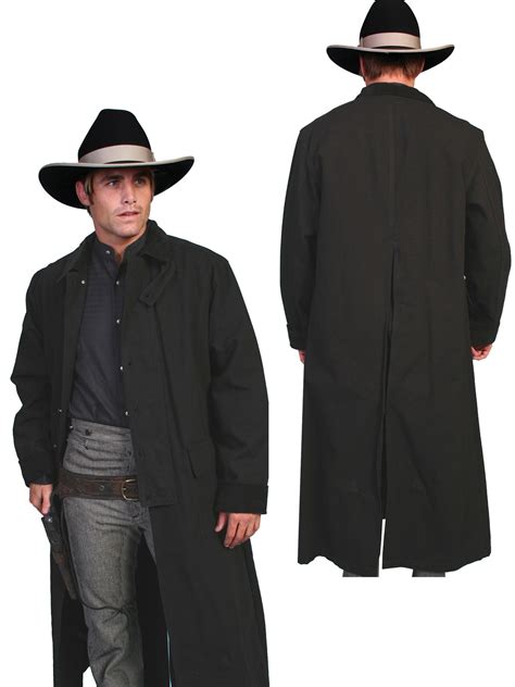Scully RangeWear Mens Black 100% Cotton Long Overcoat Duster Coat ...