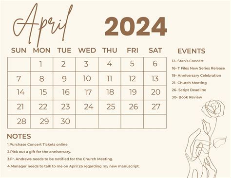 Editable April Calendar Templates in Word to Download