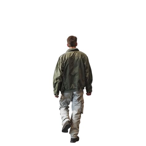 AI generated Man in Green-Grey Jacket and Casual Pants Walking Away ...