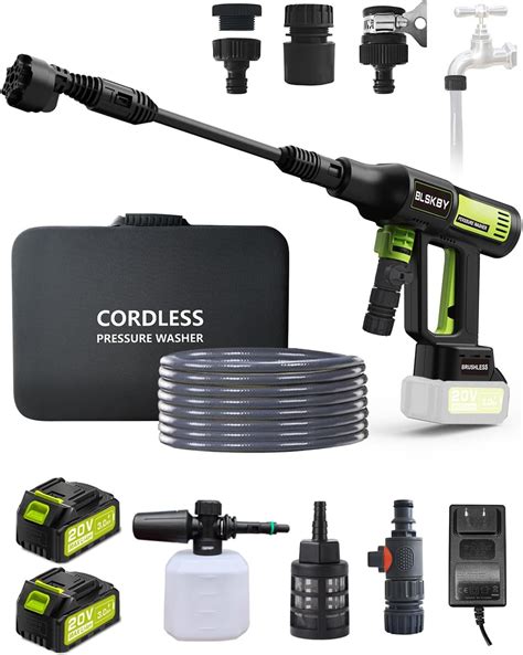 Portable Cordless Pressure Washer 2 Batteries - 1200PSI Brushless Cordless Power Washer with 6 ...