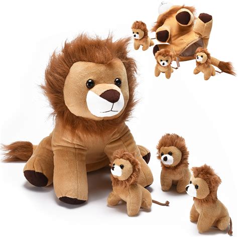 Stuffed Lion Plush - Stuffed Mommy Lion with 3 Stuffed Baby Lions ...